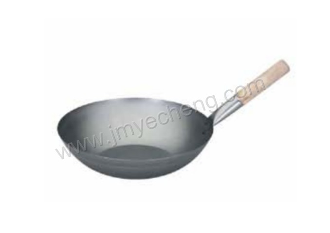 Flat Base Iron Wok With Wooden Handle